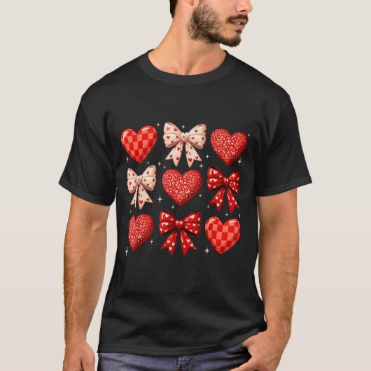 Coquette Bow Leopard Hearts Valentine Women Girl G T-shirt (Voorkant)
