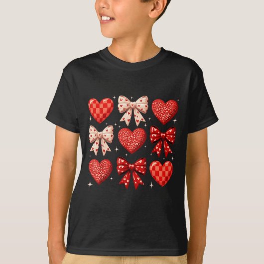 Coquette Bow Leopard Hearts Valentine Women Girl G T-shirt (Voorkant)
