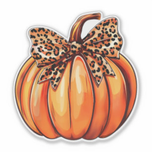 Coquette Bow Leopard Pompoen Thanksgiving Rustiek Sticker