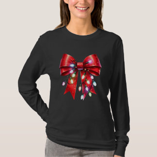 Coquette Bow Lights Vrolijk Kerstfeest Familie Ma T-shirt