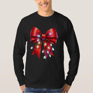 Coquette Bow Lights Vrolijk Kerstfeest Familie Ma T-shirt