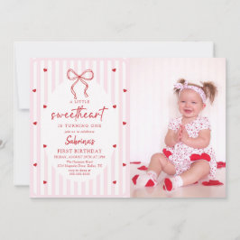 Coquette Bow Little Sweetheart Birthday Invitation Kaart