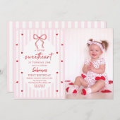 Coquette Bow Little Sweetheart Birthday Invitation Kaart (Voorkant / Achterkant)