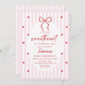 Coquette Bow Little Sweetheart Birthday Invitation Kaart (Voorkant / Achterkant)