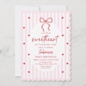 Coquette Bow Little Sweetheart Birthday Invitation Kaart (Voorkant)