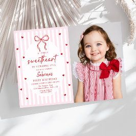 Coquette Bow Little Sweetheart Birthday Photo    Kaart