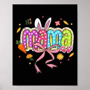 Coquette Bow Mama Bunny Pasen Mama Boho Bloemen Fa Poster