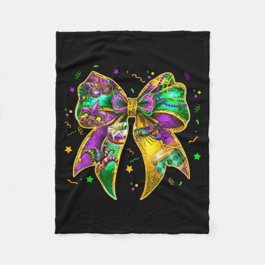 Coquette Bow Mardi Gras New Orleans Fleur De Lis F Fleece Deken (Voorkant)