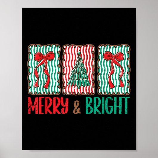 Coquette Bow Merry And Bright Christmas Tree Girl  Poster (Voorkant)