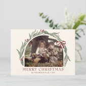 Coquette Bow Merry Christmas Gepersonaliseerde fot Feestdagenkaart (Staand voorkant)