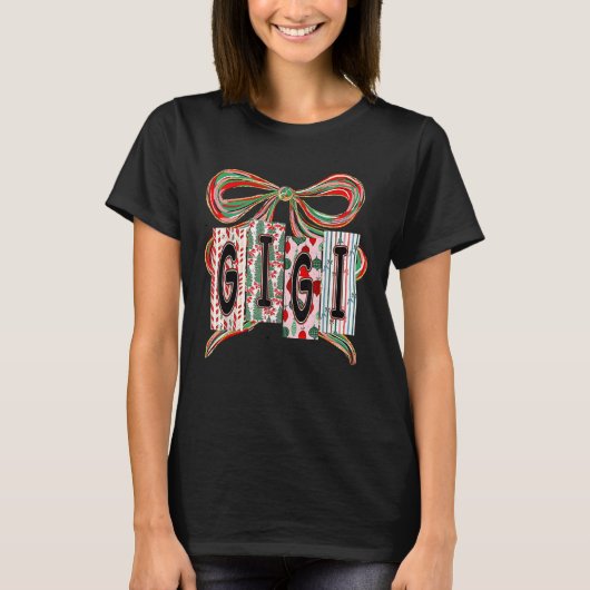 Coquette Bow Merry Christmas Gigi Grandma Xmas Paj T-shirt (Voorkant)