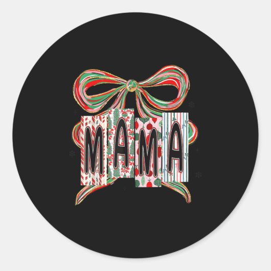 Coquette Bow Merry Christmas Mama Grandma Xmas Paj Ronde Sticker (Voorkant)