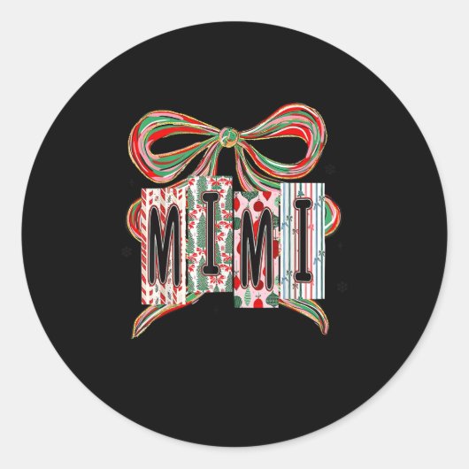 Coquette Bow Merry Christmas Mimi Grandma Xmas Paj Ronde Sticker (Voorkant)