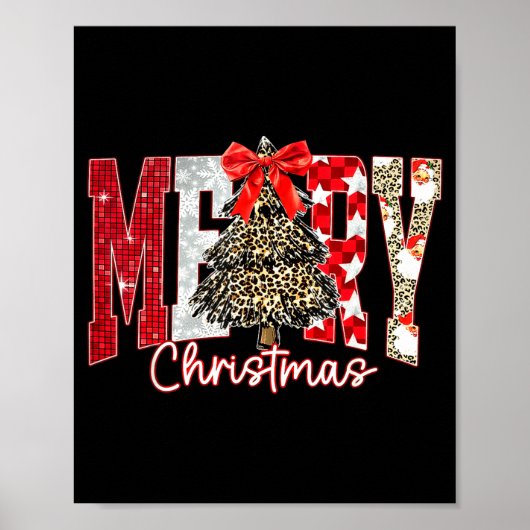 Coquette Bow Merry Christmas Xmas Tree Family Paja Poster (Voorkant)
