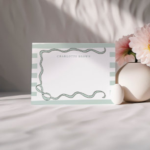 Coquette Bow & Mint Green Stripes gepersonaliseerd Notitiekaartje