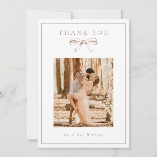  Coquette Bow Mocha Foto Flat Wedding Bedankkaart (Voorkant)