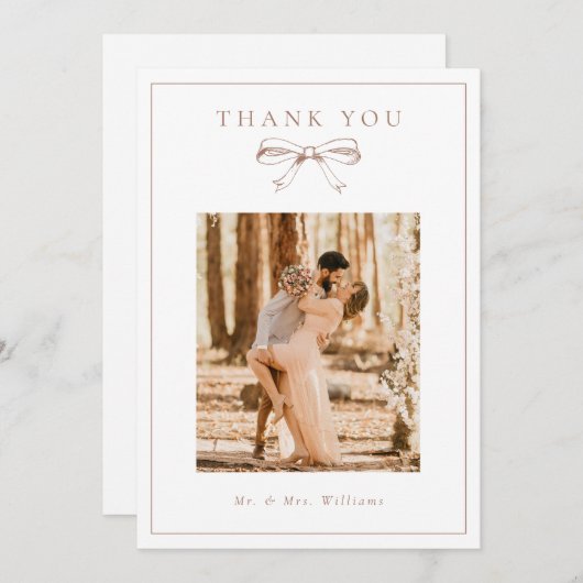  Coquette Bow Mocha Foto Flat Wedding Bedankkaart (Voorkant / Achterkant)