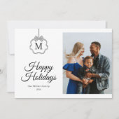 Coquette Bow Monogram Initiaal Foto Kerst Feestdagenkaart (Voorkant)