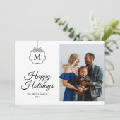 Coquette Bow Monogram Initiaal Foto Kerst Feestdagenkaart (Staand voorkant)
