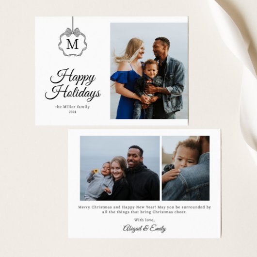 Coquette Bow Monogram Initiaal Foto Kerst Feestdagenkaart