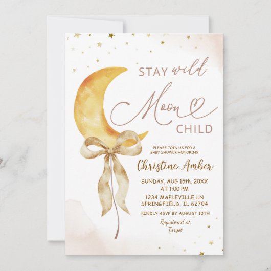 Coquette Bow Moon Boho Baby shower Uitnodiging (Voorkant)