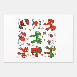 Coquette Bow Nurse Kerst Nursing Merry Xmas Inpakpapier Vel