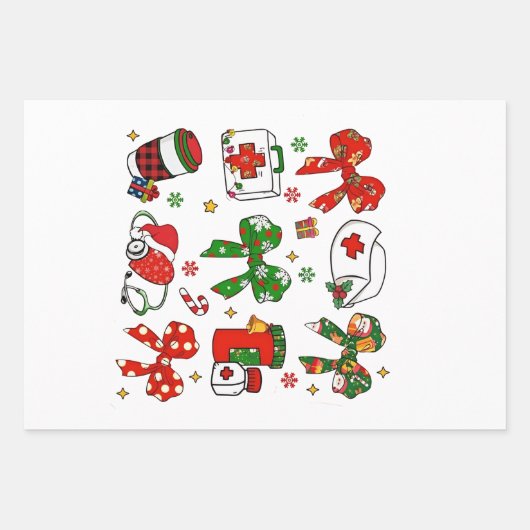 Coquette Bow Nurse Kerst Nursing Merry Xmas Inpakpapier Vel (Voorkant)