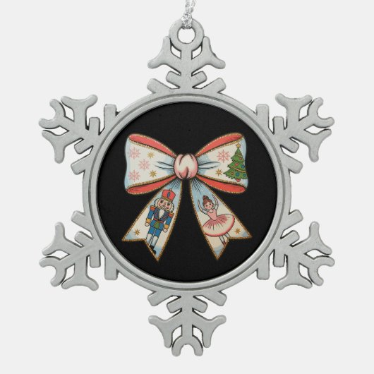 Coquette Bow Nutcracker Christmas Family Holiday Tin Sneeuwvlok Ornament (Voorkant)