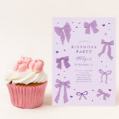 Coquette Bow Paarse verjaardagsfeest uitnodiging