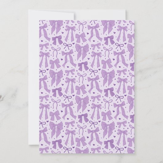 Coquette Bow Paarse verjaardagsfeest uitnodiging (Achterkant)