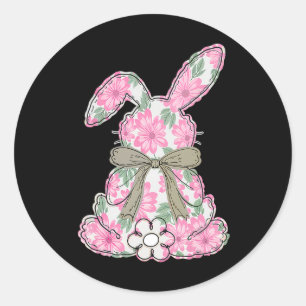 Coquette Bow Paashaas Spring Bloemen Vrouwen T-shi Ronde Sticker