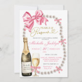 Coquette Bow Parels en prosecco Vrijgezellenfeest Kaart (Voorkant)