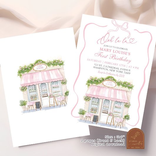 Coquette Bow Parijse cafe Frans 1e verjaardag Kaart