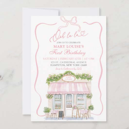 Coquette Bow Parijse cafe Frans 1e verjaardag Kaart (Voorkant)