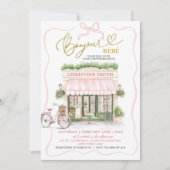 Coquette Bow Parijse cafe Frans Meisje Baby shower Kaart (Voorkant)