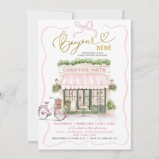 Coquette Bow Parijse cafe Frans Meisje Baby shower Kaart (Voorkant)