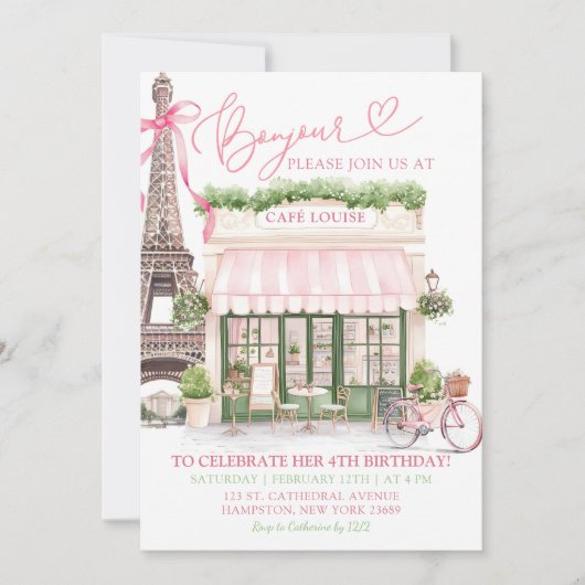 Coquette Bow Parijse café Franse verjaardag Kaart (Voorkant)