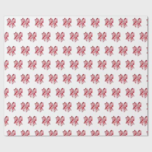 Coquette Bow Pattern Roze & Witte Valentijnsdag Cadeaupapier (Vlak)