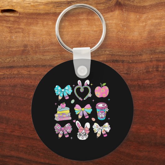 Coquette Bow Pencil Bunny Konijn Leraar Happy Eas Sleutelhanger (Voorkant)