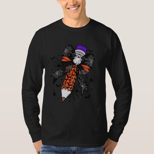 Coquette Bow Pencil Funny Ghost Spooky Teacher Hal T-shirt (Voorkant)