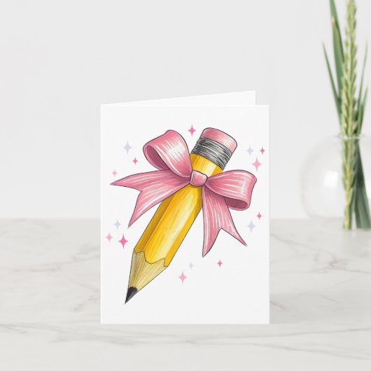 Coquette Bow Pencil Teacher Student Eerste Dag Ter Kaart (Voorkant)