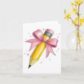 Coquette Bow Pencil Teacher Student Eerste Dag Ter Kaart (Gele Bloem)