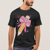 Coquette Bow Pencil Teacher Student Eerste Dag Ter T-shirt (Voorkant)