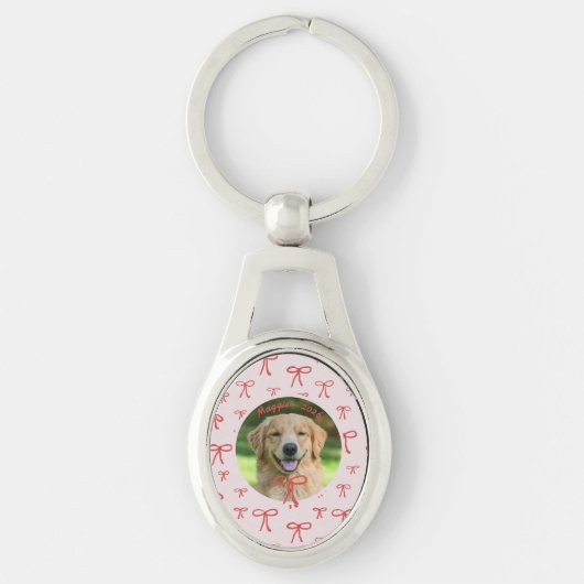 Coquette Bow Personalized Pet Photo Keychain (Voorkant)