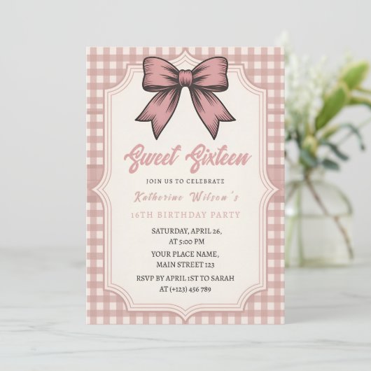 Coquette Bow Pink Birthday Party Kaart (Staand voorkant)