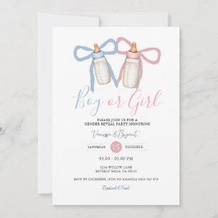 Coquette Bow Pink Blue Ribbon Geslacht Reveal Kaart