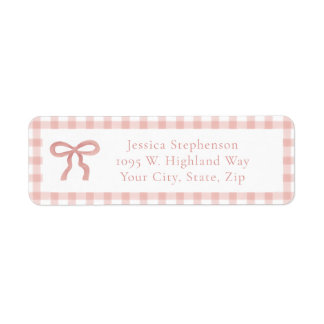 Coquette Bow Pink Gingham Trendy Return Address Etiket