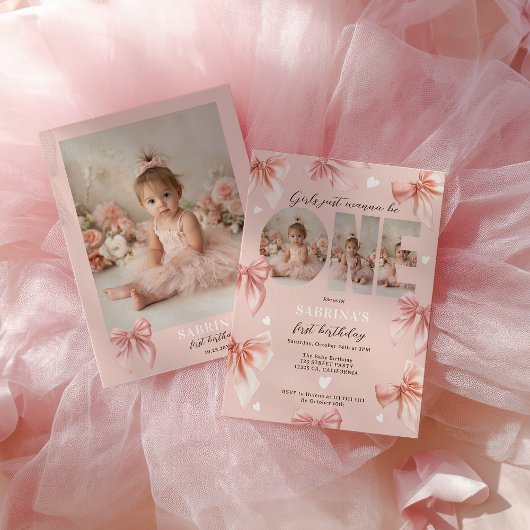 Coquette Bow Pink Girls Just wanna First Birthday Kaart