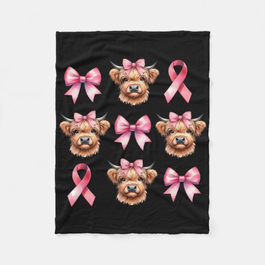Coquette Bow Pink Ribbon Koe Roze Borstkanker Fleece Deken (Voorkant)
