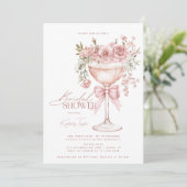 Coquette Bow Pink Roses Prosecco Vrijgezellenfeest Kaart (Staand voorkant)